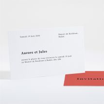 Carton d'invitation mariage Enlacés personnalisable - Couleur Rouge et Blanc - 13,5 x 8,5 cm - Monfairepart
