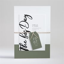 Faire-part mariage Vert sauge personnalisable - Couleur Vert, Noir et Blanc et Gris - 21 x 14,5 cm (une fois assemblé) - Monfairepart