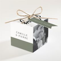 Boîte de dragées mariage Vert sauge personnalisable - Couleur Vert, Noir et Blanc/Noir et Blanc et Gris - 4,5 cm - Monfairepart