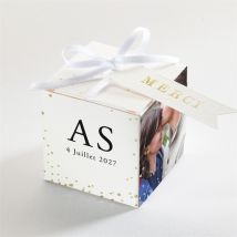 Boîte de dragées mariage Que je t'aime personnalisable - Couleur Noir et Blanc/Noir et Blanc et Doré - 4,5 cm - Monfairepart