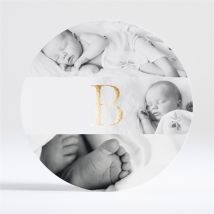 Faire-part naissance Tout en rondeur personnalisable - Couleur Noir et Blanc/Noir et Blanc et Gris et Doré - 13,5 cm - Monfairepart