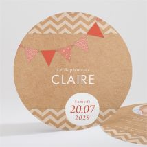 Faire-part de baptême Kraft banderole personnalisable - Couleur Rouge et Marron/Kraft - 13,5 cm - Monfairepart