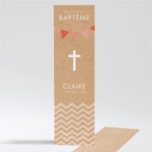 Signet baptême Kraft banderole personnalisable - Couleur Rouge et Beige, Marron et Blanc/Kraft - 5,4 x 19,4 cm - Monfairepart