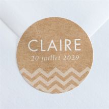 Sticker baptême Kraft banderole personnalisable - Couleur Beige et Marron/Kraft - 4 cm - Monfairepart