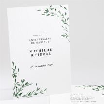 Invitation anniversaire de mariage Douceurs végétales personnalisable - Couleur Vert et Blanc - 14,5 x 21 cm - Monfairepart