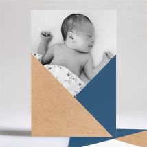 Faire-part naissance Bleu et kraft personnalisable - Couleur Bleu, Marron et Blanc et Gris/Kraft - 14,5 x 21 cm - Monfairepart