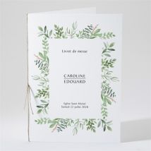 Livret de messe mariage Feuillage d'été personnalisable - Couleur Vert et Blanc - 15,2 x 21,5 cm - Monfairepart