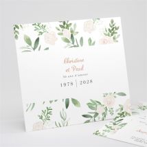 Invitation anniversaire de mariage Invitation champêtre personnalisable - Couleur Rose et Vert et Blanc - 15 x 14 cm - Monfairepart