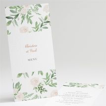 Menu anniversaire de mariage Invitation champêtre personnalisable - Couleur Rose, Vert et Blanc - 10 x 21 cm - Monfairepart
