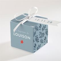 Boîte de dragées baptême Fleurs en gravure personnalisable - Couleur Rouge/Bleu et Gris - 4,5 cm - Monfairepart