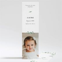 Signet baptême Décoration végétale personnalisable - Couleur Vert et Blanc - 5,4 x 19,4 cm - Monfairepart