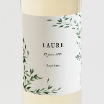 Etiquette de bouteille baptême Décoration végétale personnalisable - Couleur Vert - 9,5 x 9,5 cm - Monfairepart