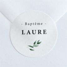 Sticker baptême Décoration végétale personnalisable - Couleur Vert et Blanc - 4 cm - Monfairepart