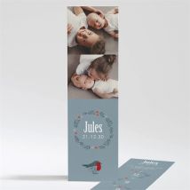 Faire-part naissance Composition d'hiver personnalisable - Couleur Bleu - 5,3 x 19,4 cm - Monfairepart