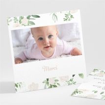 Remerciement naissance Design végétal personnalisable - Couleur Rose, Vert et Gris - 9,5 x 9,5 cm - Monfairepart
