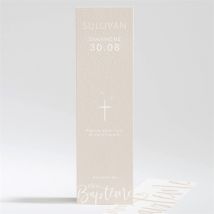 Signet baptême Lettre de cuivre personnalisable - Couleur Beige et Blanc - 5,4 x 19,4 cm - Monfairepart