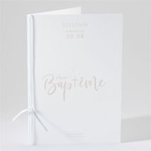 Livret de messe baptême Lettre de cuivre personnalisable - Couleur Beige et Blanc - 15,2 x 21,5 cm - Monfairepart