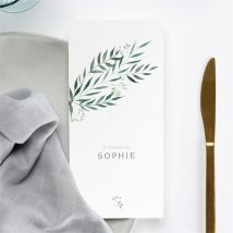 Menu baptême Jolie annonce Champêtre personnalisable - Couleur Vert et Blanc - 10 x 21 cm - Monfairepart