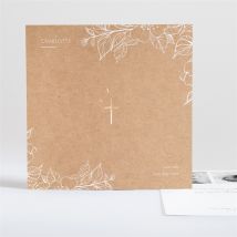 Faire-part de baptême Gravure sur kraft personnalisable - Couleur Beige, Marron et Blanc et Doré/Kraft - 13,5 x 13,5 cm - Monfairepart