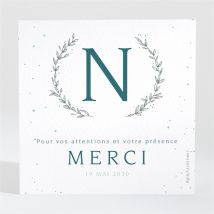 Remerciement naissance Argenté personnalisable - Couleur Vert, Bleu et Blanc - 9,5 x 9,5 cm - Monfairepart