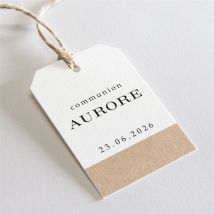 Etiquette communion L'évidence personnalisable - Couleur Beige, Marron et Blanc/Kraft - 4 x 6 cm - Monfairepart