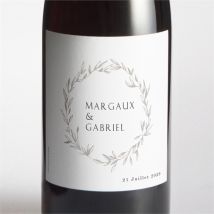Etiquette de bouteille mariage Tendre couronne personnalisable - Couleur Blanc et Gris - 9,5 x 9,5 cm - Monfairepart