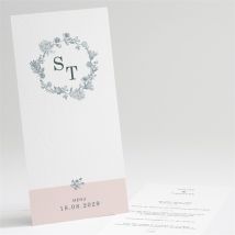 Menu mariage Guirlande de fleurs personnalisable - Couleur Rose, Blanc et Gris - 10 x 21 cm - Monfairepart
