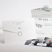 Invitation anniversaire de mariage ALL IN ONE invitation personnalisable - Couleur Vert et Blanc - 11,8 x 17,4 cm - Monfairepart