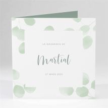 Faire-part naissance Aquarelle pastel personnalisable - Couleur Vert et Blanc - 13,5 x 13,5 cm - Monfairepart