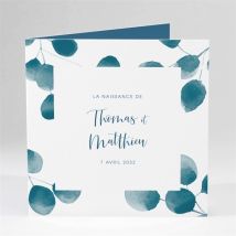 Faire-part naissance Feuillage d'aquarelle personnalisable - Couleur Bleu - 13,5 x 13,5 cm - Monfairepart