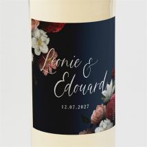 Etiquette de bouteille mariage Fleurs de Nuit personnalisable - Couleur Bleu et Blanc - 9,5 x 9,5 cm - Monfairepart