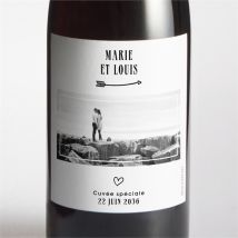 Etiquette de bouteille mariage Myriade personnalisable - Couleur Marron, Noir et Blanc/Kraft - 9,5 x 9,5 cm - Monfairepart