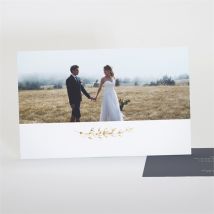 Carte de remerciement mariage Feuillages personnalisable - Couleur Bleu, Blanc et Gris et Doré - 13,5 x 8,5 cm - Monfairepart