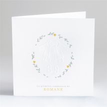 Faire-part communion Profilé personnalisable - Couleur Jaune, Blanc et Gris - 13,5 x 13,5 cm - Monfairepart