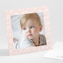 Faire-part naissance Simple Cadre et photo personnalisable - Couleur Rose - 9,5 x 9,5 cm - Monfairepart