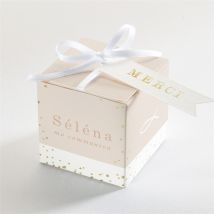 Boîte de dragées communion Pourpre personnalisable - Couleur Rose, Beige et Blanc et Doré - 4,5 cm - Monfairepart