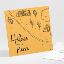 Carton d'invitation mariage Bohême chic personnalisable - Couleur Jaune et Blanc - 9,5 x 9,5 cm - Monfairepart