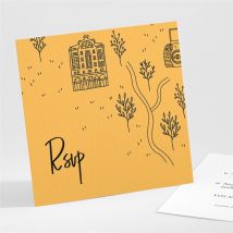 Carton réponse mariage Bohême chic personnalisable - Couleur Jaune et Blanc - 9,5 x 9,5 cm - Monfairepart