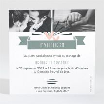 Carton d'invitation mariage Petit Pele Mele personnalisable - Couleur Blanc et Gris - 9,5 x 9,5 cm - Monfairepart