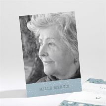 Carte de remerciement décès Esquisse Fleurie personnalisable - Couleur Bleu - 9,5 x 13,8 cm - Monfairepart