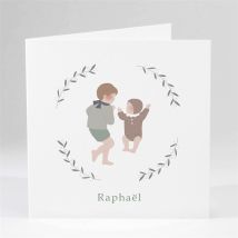 Faire-part naissance Grand Frère personnalisable - Couleur Marron, Blanc et Gris - 13,5 x 13,5 cm - Monfairepart