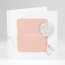 Faire-part de baptême Petit Lapin Baptême personnalisable - Couleur Rose - 13,5 x 13,5 cm - Monfairepart