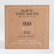 Save the Date mariage Kraft vintage personnalisable - Couleur Marron et Blanc/Kraft - 9,5 x 9,5 cm - Monfairepart