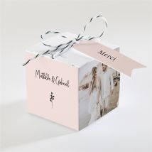 Boîte de dragées mariage Dites-le avec des fleurs personnalisable - Couleur Rose et Beige - 4,5 cm - Monfairepart