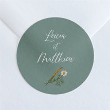 Sticker mariage Gravure Champêtre personnalisable - Couleur Vert - 4 cm - Monfairepart