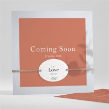 Faire-part mariage Coming Soon personnalisable - Couleur Orange/Terracotta - 13,5 x 13,5 cm - Monfairepart