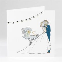 Faire-part mariage Guinguette personnalisable - Couleur Bleu et Jaune, Noir et Blanc et Gris et Doré - 15 x 15 cm - Monfairepart