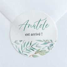 Sticker naissance Tendresse Végétale personnalisable - Couleur Vert et Blanc - 4 cm - Monfairepart
