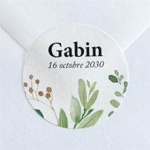 Sticker naissance Petit Bijou personnalisable - Couleur Vert et Blanc - 4 cm - Monfairepart