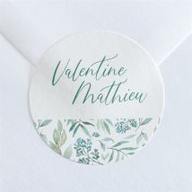 Sticker mariage Délicat personnalisable - Couleur Vert et Beige, Blanc et Gris - 4 cm - Monfairepart